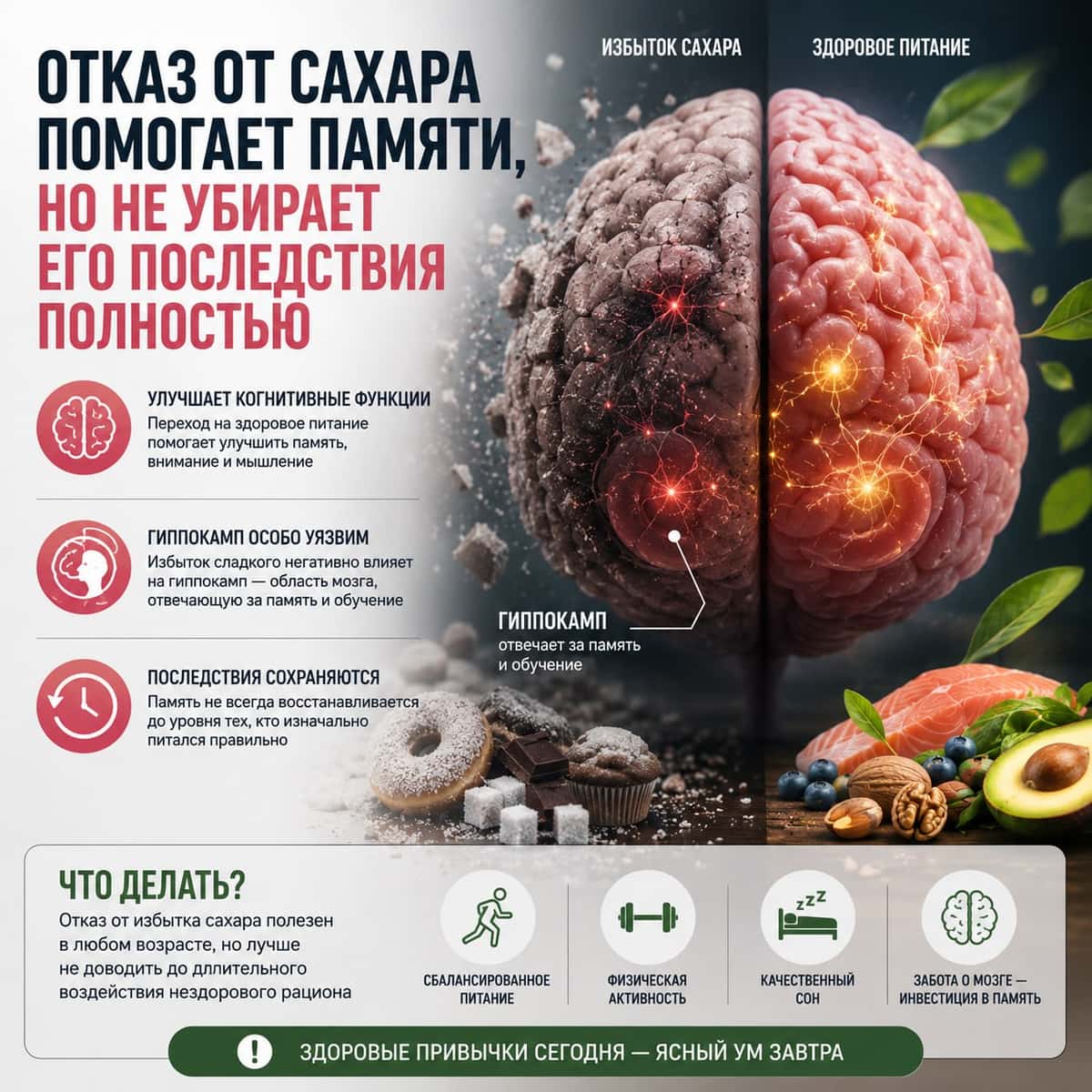 Отказ от сахара помогает памяти, но не убирает его последствия полностью.