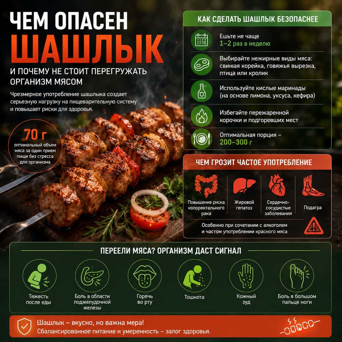 Чем может быть опасен шашлык и почему не стоит перегружать организм мясом