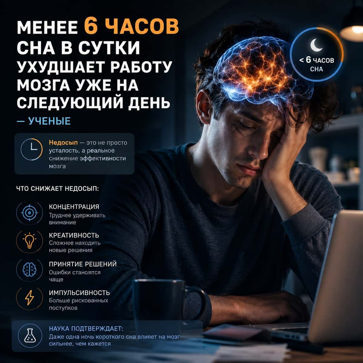 Сон менее 6 часов в сутки ухудшает работу мозга уже на следующий день, — ученые