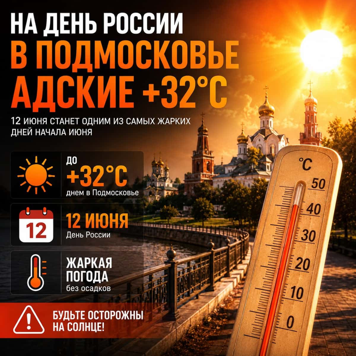 На день России 12 июня в Подмосковье будут адские +32°С, сообщили синоптики
