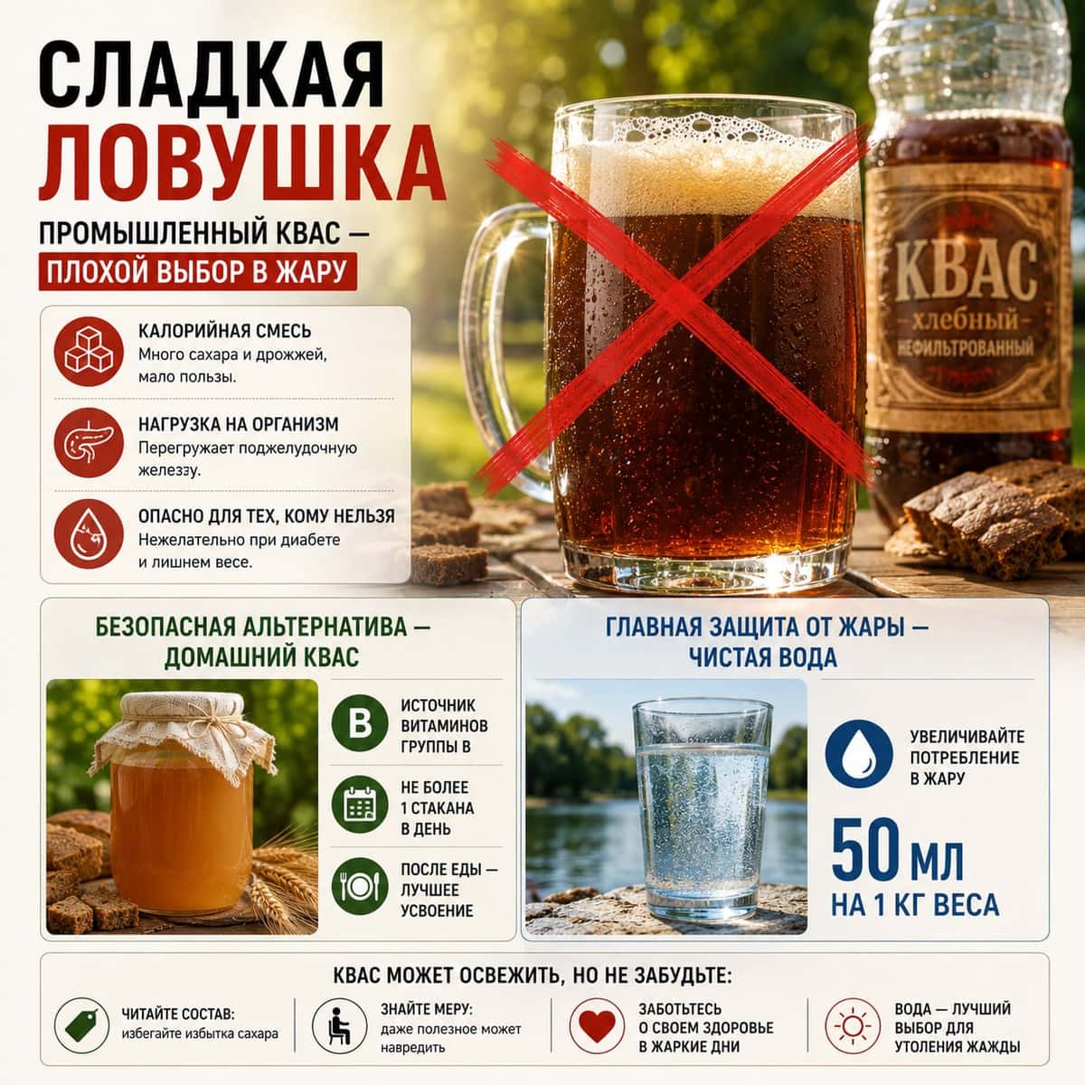 Сладкая ловушка: промышленный квас — плохой выбор в жару