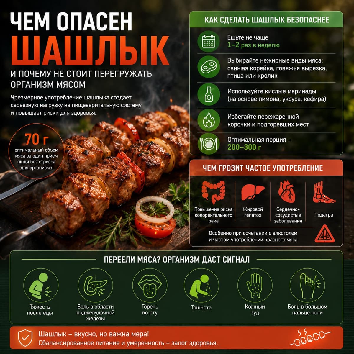 Чем может быть опасен шашлык и почему не стоит перегружать организм мясом