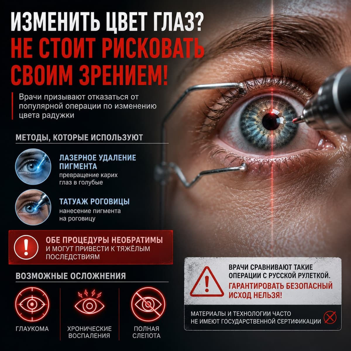 Врачи призывают отказаться от популярной операции по изменению цвета глаз