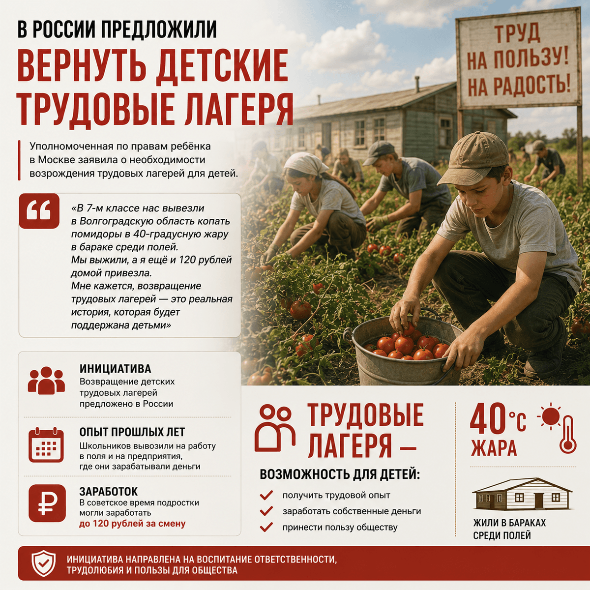В России предложили вернуть детские трудовые лагеря
