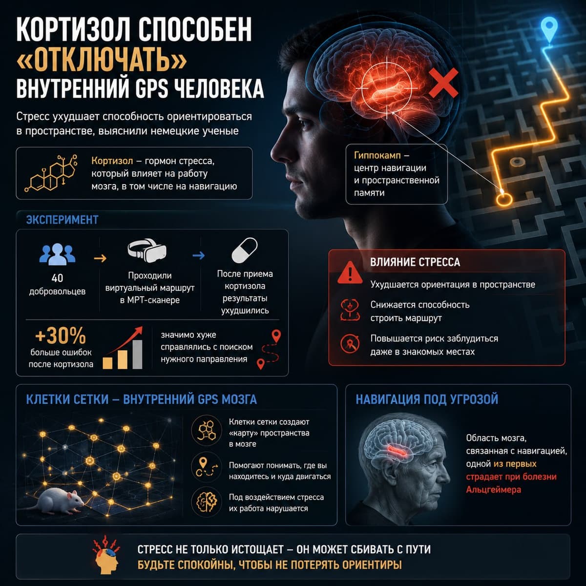 Кортизол способен «отключать» внутренний GPS человека.