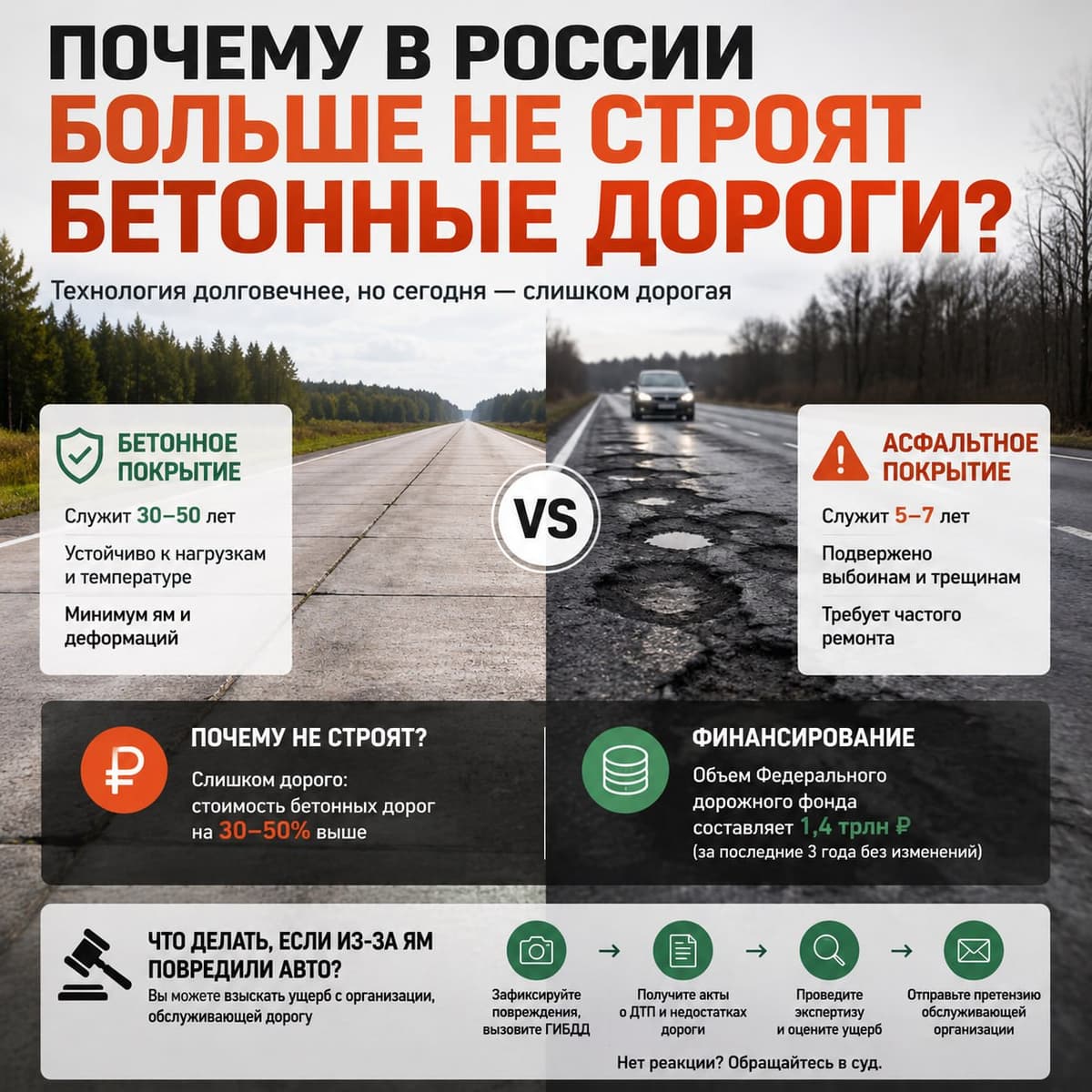 Почему в России больше не строят бетонные дороги