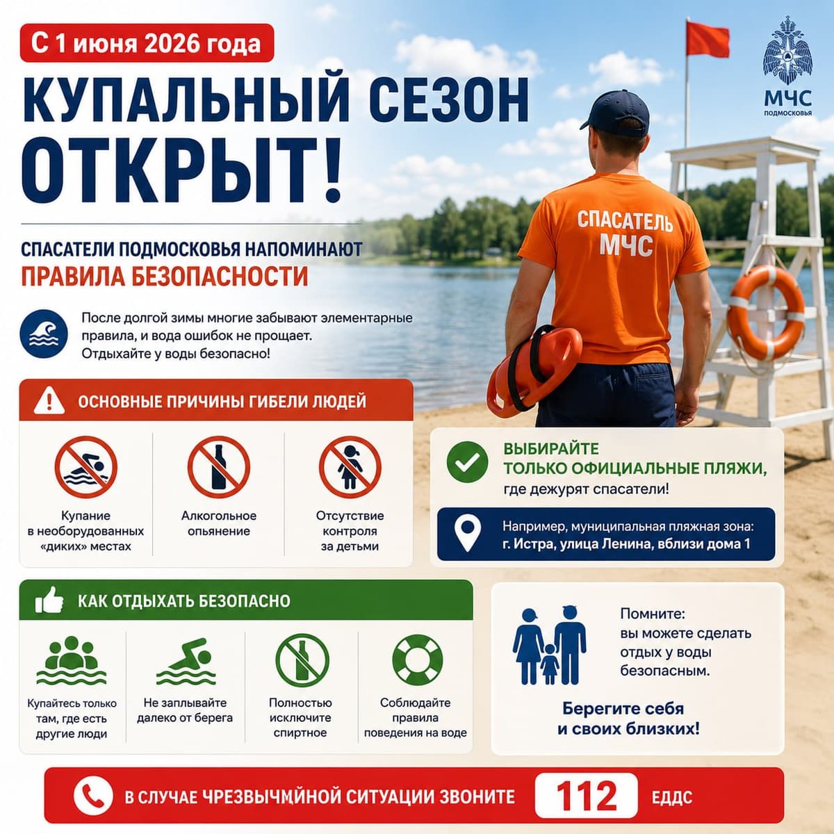 С наступлением купального сезона спасатели Подмосковья напоминают правила безопасности
